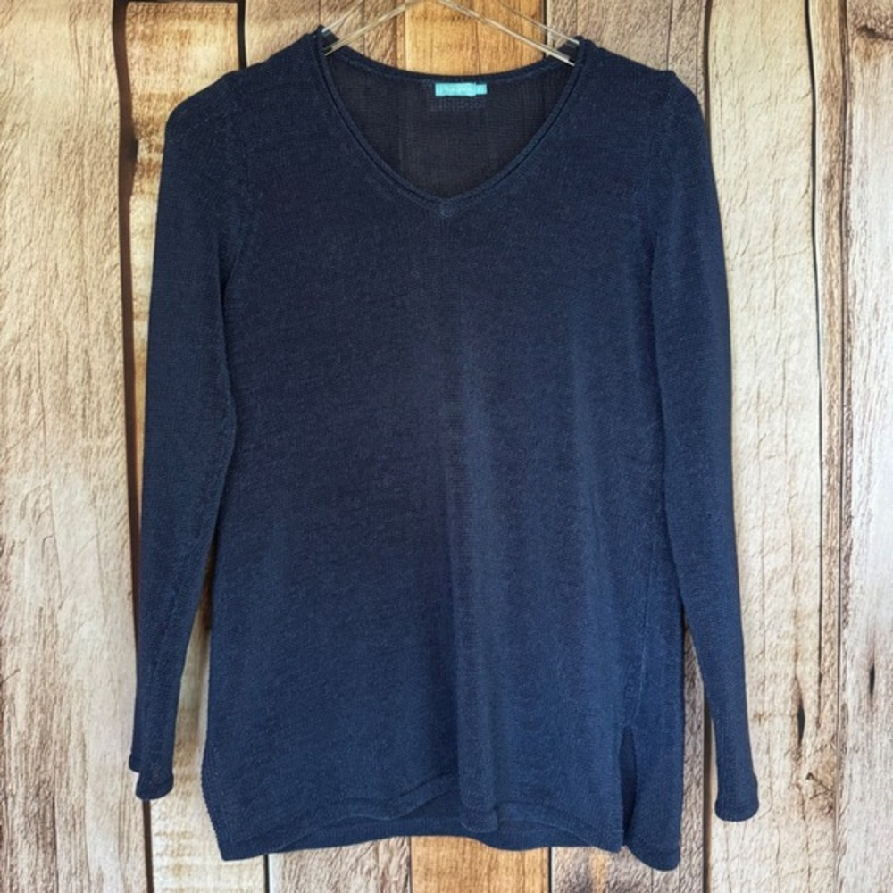 J.McLaughlin Sweater Classic Coastal Preppy Style Lightweight Knit Navy Small